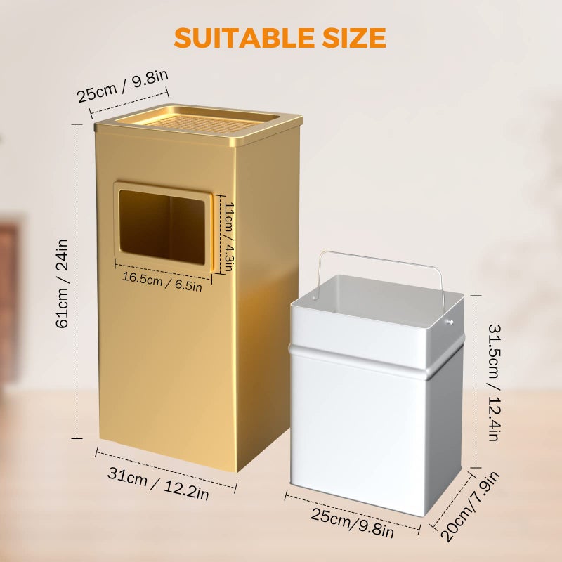 BEAMNOVA Trash Can Indoor Outdoor Black Stainless Steel Commercial Garbage Can Industrial Garbage Enclosure Inside Cabinet with Lid Waste Container, Gold Color, 12.2 * 9.8 * 24 in - Image 5