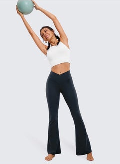 CRZ YOGA Butterluxe Crossover Flare Leggings for Women 31" - High Waist V Cross Bootcut Bell Bottoms Tummy Control Yoga Pants True Navy Medium  - Image 4