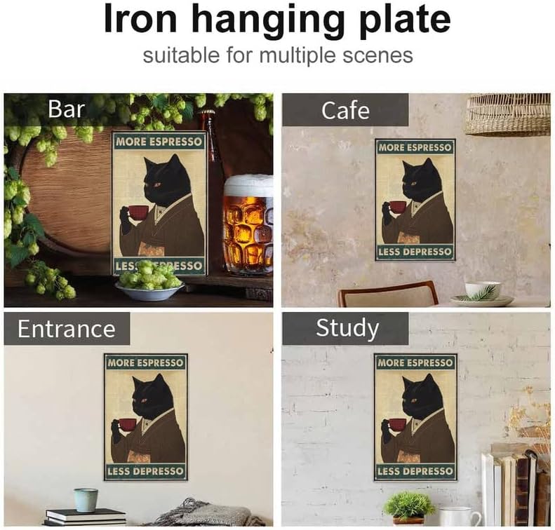 ARS Framed Fine Art of Vintage Black Cat Coffee Poster Metal Sign More Espresso Less Depresso for Bedroom Boy Room Living Room Gaming Room- Size Available - Image 4