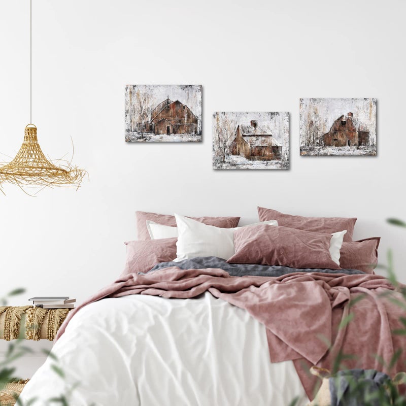 Visual Art Decor Rustic Farmhouse Wall Decor Country Wall Art Barn Pictures Framed Artwork for Living Room Bedroom Wall Decor 3 Piece (Rustic Brown, 12x16inchx3 Pieces) - Image 2
