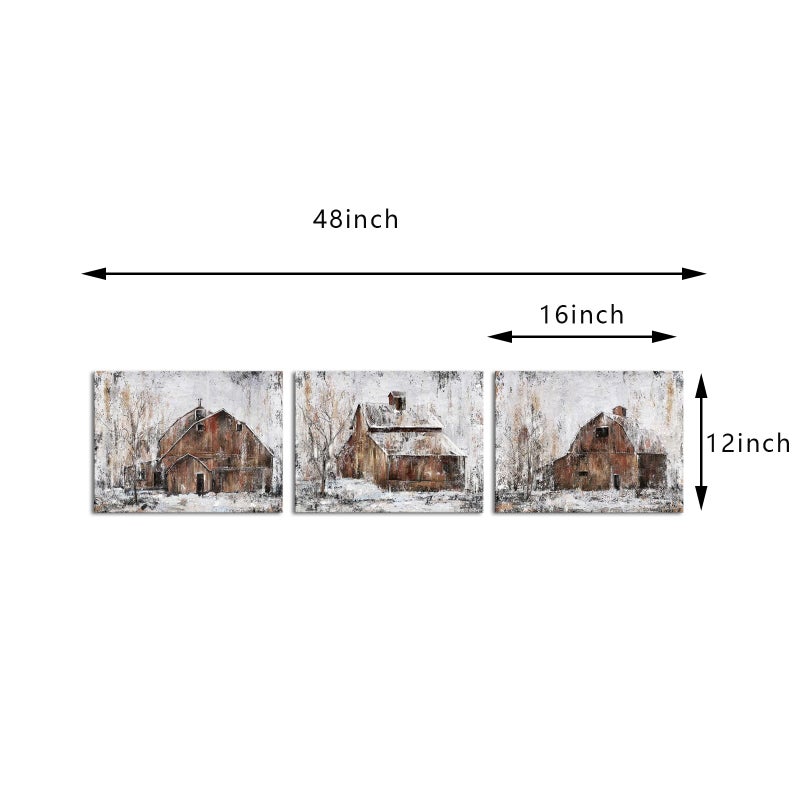 Visual Art Decor Rustic Farmhouse Wall Decor Country Wall Art Barn Pictures Framed Artwork for Living Room Bedroom Wall Decor 3 Piece (Rustic Brown, 12x16inchx3 Pieces) - Image 3