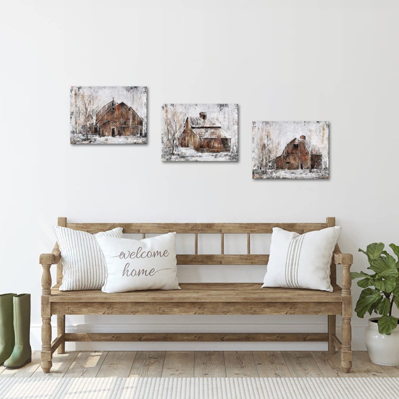 Visual Art Decor Rustic Farmhouse Wall Decor Country Wall Art Barn Pictures Framed Artwork for Living Room Bedroom Wall Decor 3 Piece (Rustic Brown, 12x16inchx3 Pieces) - Image 4