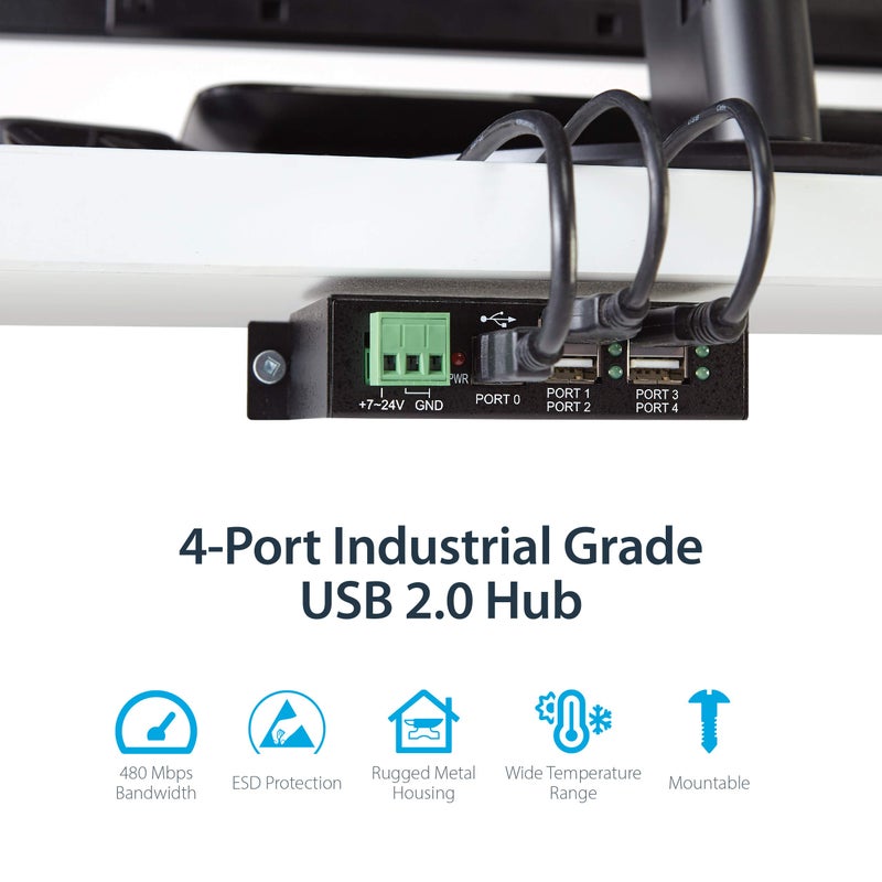 StarTech.com Mountable 4 Port Rugged Industrial USB Hub (ST4200USBM) - Image 2