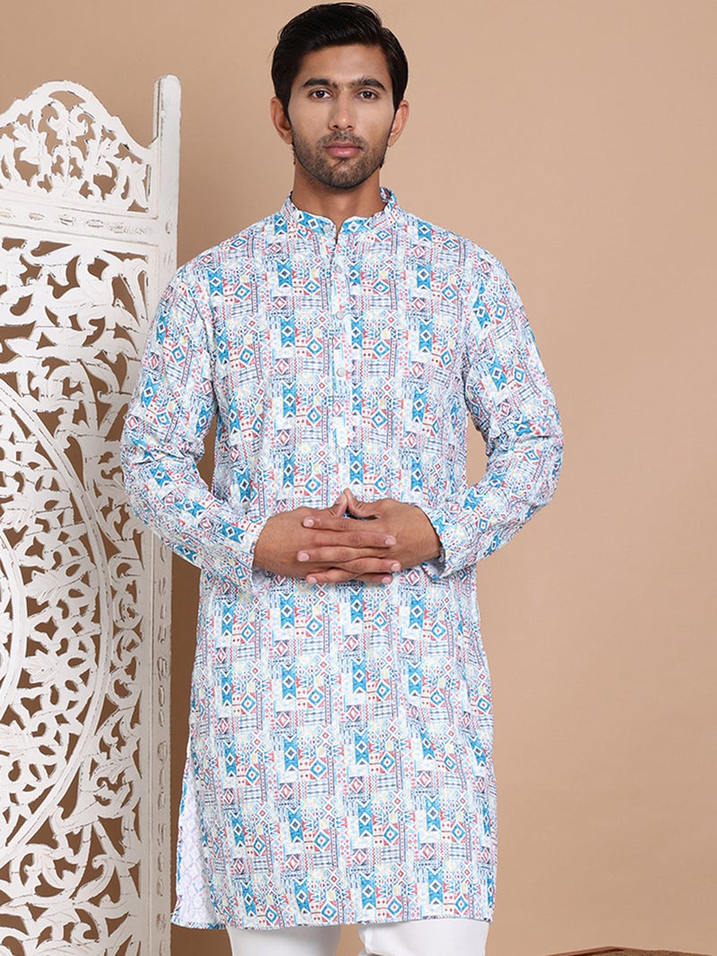NOZ2TOZ Printed Blue Kurta for Men - Image 4