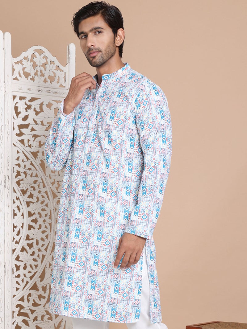 NOZ2TOZ Printed Blue Kurta for Men - Image 2