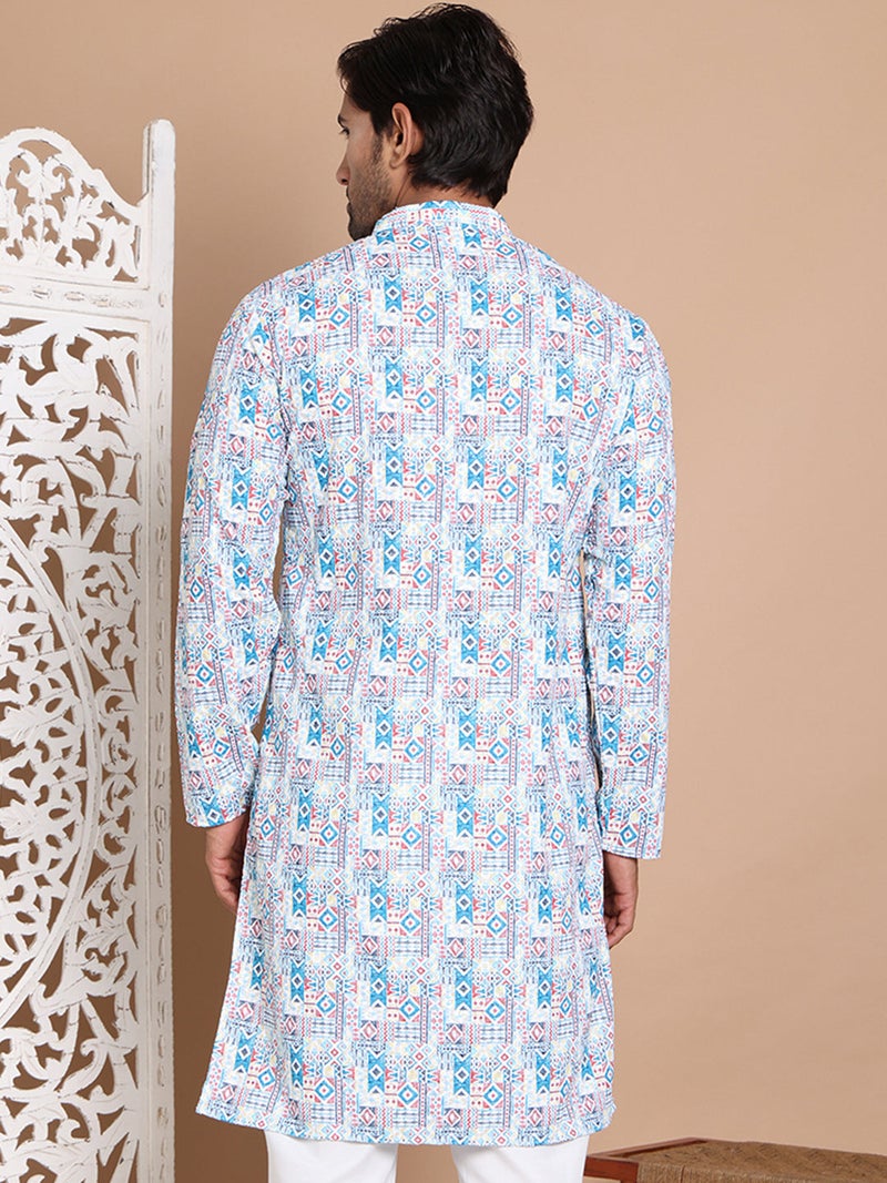 NOZ2TOZ Printed Blue Kurta for Men - Image 3