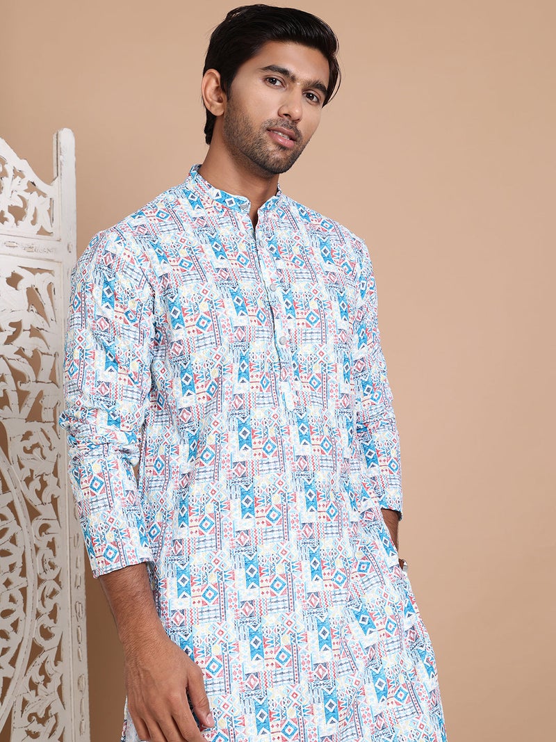 NOZ2TOZ Printed Blue Kurta for Men - Image 1