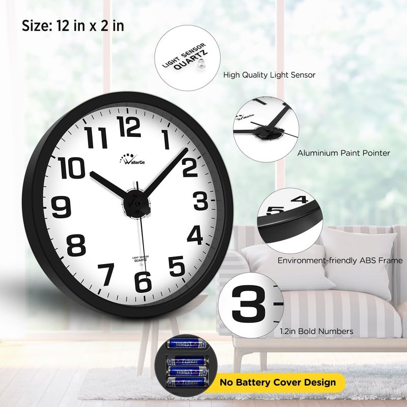 WallarGe Night Light Wall Clock for Bedroom - Silent Lighted up Wall Clock Glow in The Dark, Battery Operated for Living Room/Kitchen, Easy to Read Large Digital Display, 12 Inch - Image 4