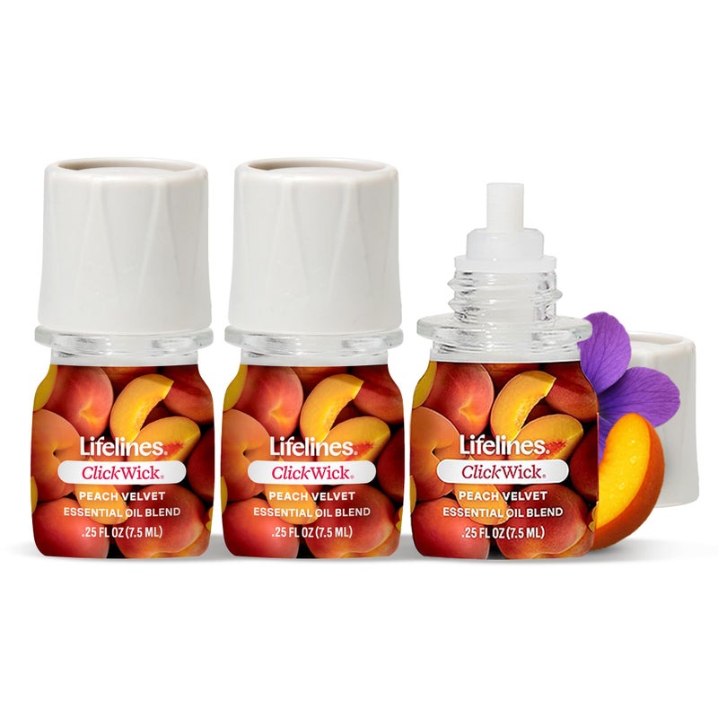 Lifelines ClickWick Essential Oil Blends for Lifelines Diffusers, 3-Pack Peach Velvet Set â€“ Essential Oil Blend Refill for Candle, Plant & Shower Aromatherapy Diffuser â€“ Fragrance for Diffusers - Image 1