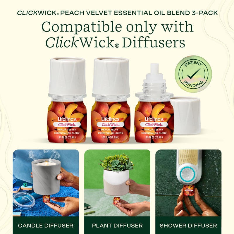 Lifelines ClickWick Essential Oil Blends for Lifelines Diffusers, 3-Pack Peach Velvet Set â€“ Essential Oil Blend Refill for Candle, Plant & Shower Aromatherapy Diffuser â€“ Fragrance for Diffusers - Image 2