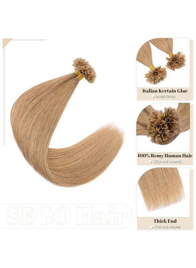 SEGO Ego Nail Tip Remy Human Hair Extensions Pre Bonded U Tip Hair Extensions Human Hair Highlight Silky Straight Hair Extensions 100 Strands/Pack 20 Inch 27 Dark Blonde 50G - Image 3