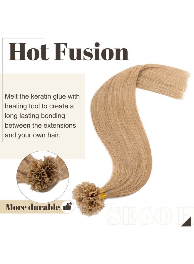SEGO Ego Nail Tip Remy Human Hair Extensions Pre Bonded U Tip Hair Extensions Human Hair Highlight Silky Straight Hair Extensions 100 Strands/Pack 20 Inch 27 Dark Blonde 50G - Image 4