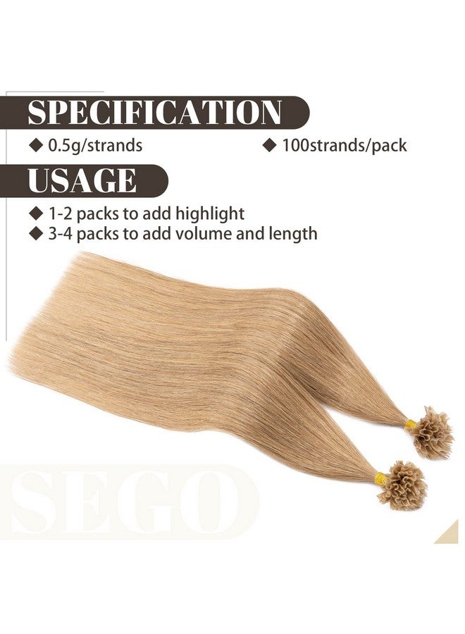 SEGO Ego Nail Tip Remy Human Hair Extensions Pre Bonded U Tip Hair Extensions Human Hair Highlight Silky Straight Hair Extensions 100 Strands/Pack 20 Inch 27 Dark Blonde 50G - Image 5