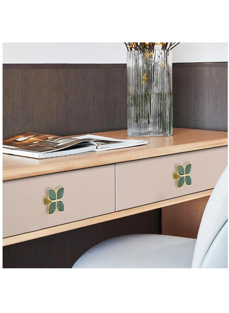 Knobs Four-Leaf Clover Brass Pulls Handles, Gold Knobs Dresser Knobs Clover Cabinet Handles with Screws for Dresser Drawers Kitchen Cabinet Green, 6 pcs - Image 4