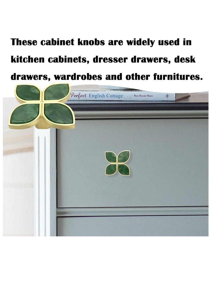 Knobs Four-Leaf Clover Brass Pulls Handles, Gold Knobs Dresser Knobs Clover Cabinet Handles with Screws for Dresser Drawers Kitchen Cabinet Green, 6 pcs - Image 3