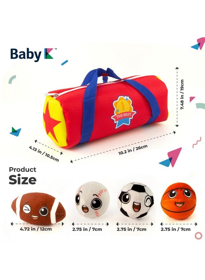 BABY K BABY K My First Sports Bag for Baby with 4 Plush Sports Balls - Rattle Balls for Baby with Soft Football, Basketball, Baseball, Tennis Ball & Soccer Ball for 1 Year Old Toys - Baby Toys for Toddler  - Image 4