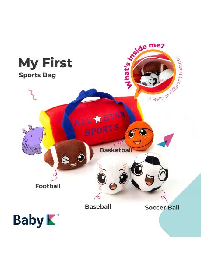 BABY K BABY K My First Sports Bag for Baby with 4 Plush Sports Balls - Rattle Balls for Baby with Soft Football, Basketball, Baseball, Tennis Ball & Soccer Ball for 1 Year Old Toys - Baby Toys for Toddler  - Image 2