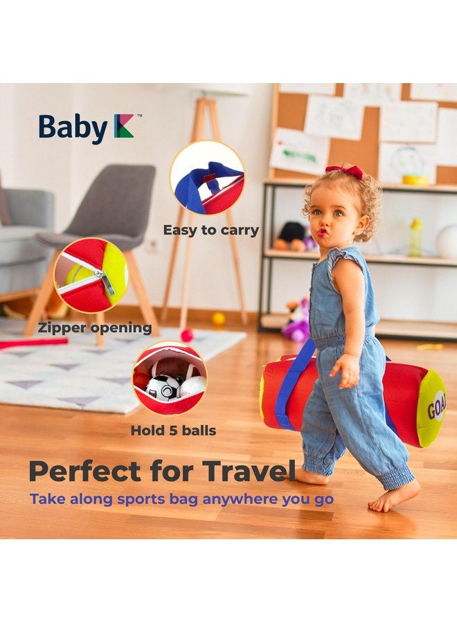 BABY K BABY K My First Sports Bag for Baby with 4 Plush Sports Balls - Rattle Balls for Baby with Soft Football, Basketball, Baseball, Tennis Ball & Soccer Ball for 1 Year Old Toys - Baby Toys for Toddler  - Image 5