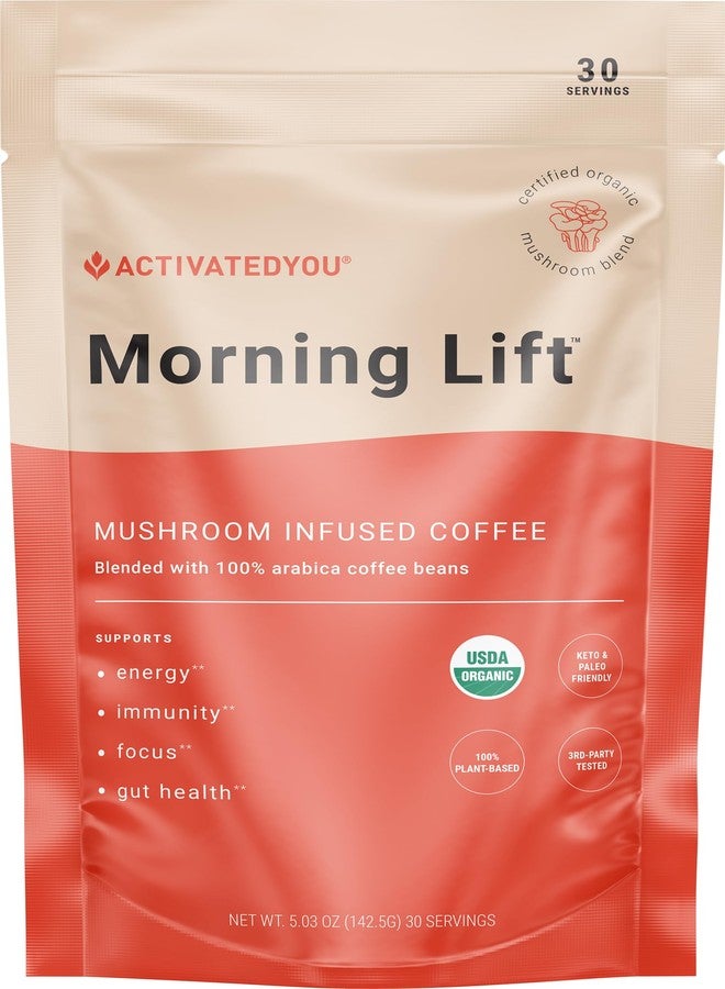 ActivatedYou Morning Lift Mushroom Infused Coffee - Certified Organic, Plant Based Mushroom Coffee Instant Blend Made with Lion's Mane & Cordyceps to Support Digestion, Energy & Focus (1 Pack) - Image 1