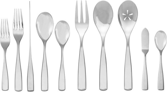 45 PIECE FLATWARE SET 1810 MIRROR STAINLESS STEEL SILVERWARE CUTLERY SET DESIGNED FOR HOME HOTEL OR RESTAURANTS SERVICE FOR 8 AND A 3PC HOSTESS UTENSIL SET DISHWASHER SAFE 7570