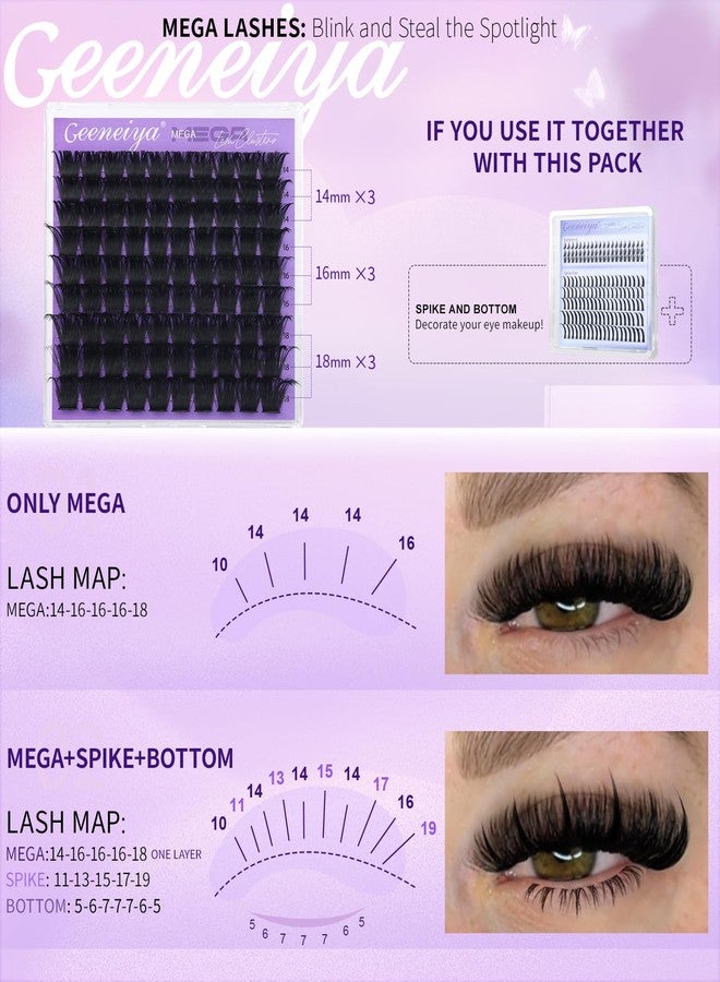 Geeneiya 200D Mega Lash Clusters Volume Eyelash Clusters D Curvature Cluster Eyelash Extensions, 14-16-18MM Mega Lashes - Image 5