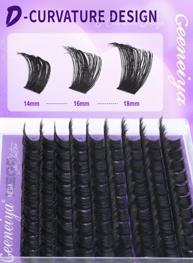 Geeneiya 200D Mega Lash Clusters Volume Eyelash Clusters D Curvature Cluster Eyelash Extensions, 14-16-18MM Mega Lashes - Image 3