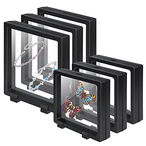 EsLukerly Set of 6 3D Floating Frame Display Holder Stands Floating Display Case Transparent PE Jewelry Storage Box Suspension Frame for Challenge Coin AA Medallions Medal 43x43in 63X 63in