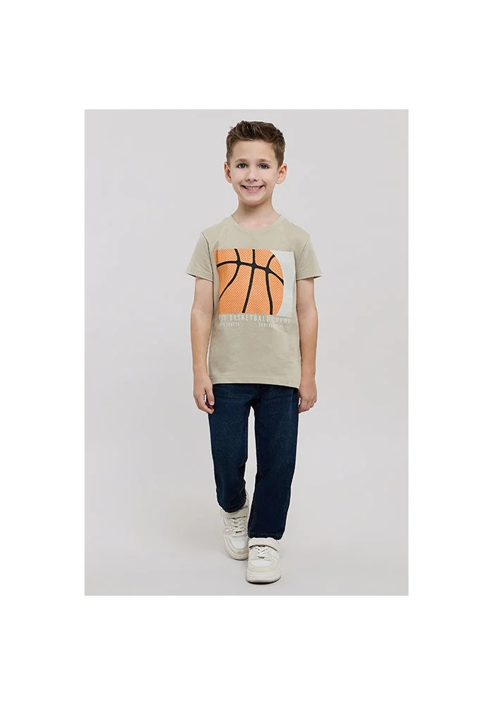 أر أند بي Printed T-Shirt with Crew Neck and Short Sleeves