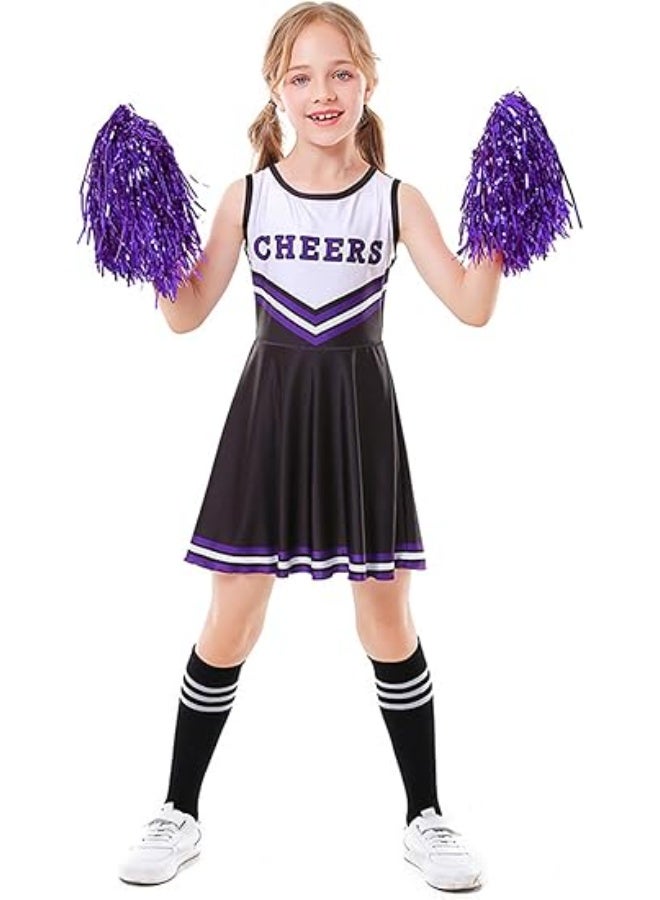 NIBEMINENT Girls Cheerleader Costumes Dresses Cheerleading Outfit Cheer Uniform Pom Poms - Image 1