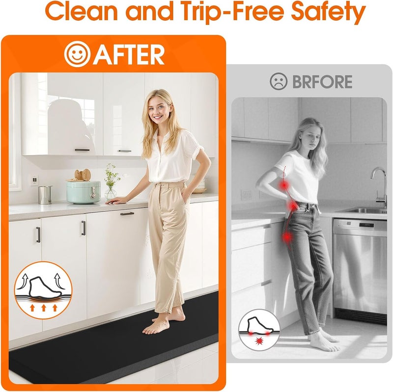 TranquilRelax Kitchen Mat for Floor, Anti-Fatigue Rug, 17.3''x60'', Black | Thick Floor Comfort Anti-Fatigue Mat, Non-Slip, Water Resistant, Stain Resistant, Easy Clean, for Kitchen, Sink, Office,Home - Image 5