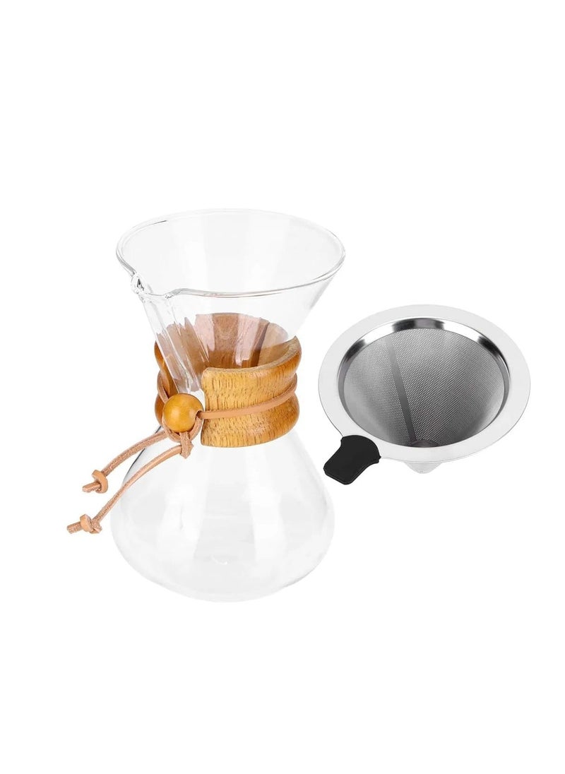 Generic Liying 400ML Manual Pour Over Coffee Maker, Glass Pot with Stainless Steel Filter for cafe, resturant, Home and Kitchen  - Image 1