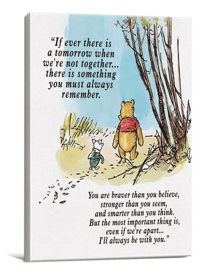 Dolimifa Classic Winnie the Pooh Wall Art Decor If Ever There Is A Tomorrow Quote Canvas Painting Pictures Framed Print Sign Artwork Ready to Hang for Home Nursery (8x8 Inch) - Image 1