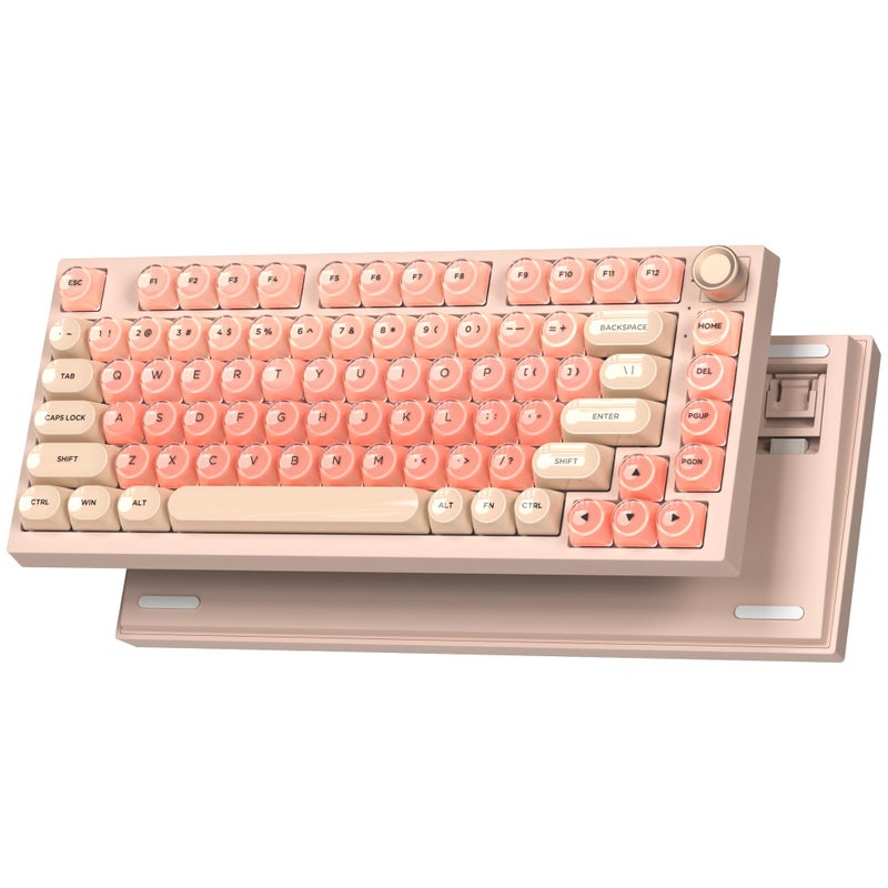 Keyporia كيبورد ميكانيكي لاسلكي Keyporia WK75 مع مقبض، كيبورد وردي كريمي بنسبة 75%، قابل للتبديل الساخن، مفاتيح مشحمة مسبقًا، تركيب جازكيت مع كيب كابس جيلي بروفايل MOA، كيبوردات ألعاب مضاءة بـ RGB - Image 1