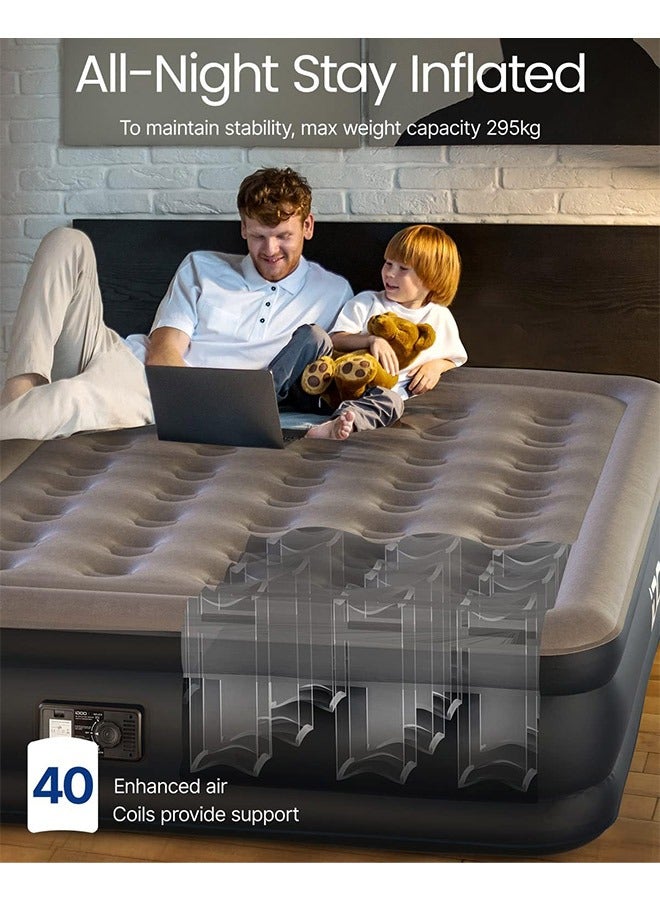 iDOO مرتبة هوائية مزدوجة قابلة للنفخ iDOO مع مضخة كهربائية مدمجة، 152 × 203 × 46 سم، كوين، تضخيم/تفريغ سريع خلال 3 دقائق، مرتبة هوائية محمولة للتخييم والسفر والمنزل، 295 كجم كحد أقصى - Image 5