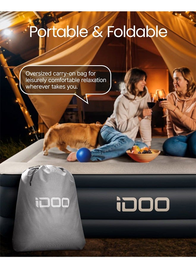 iDOO مرتبة هوائية مزدوجة قابلة للنفخ iDOO مع مضخة كهربائية مدمجة، 152 × 203 × 46 سم، كوين، تضخيم/تفريغ سريع خلال 3 دقائق، مرتبة هوائية محمولة للتخييم والسفر والمنزل، 295 كجم كحد أقصى - Image 2