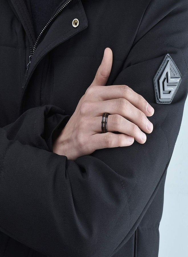 King Will Nature 8mm Black Tungsten Carbide Wedding Band Real Wood Inlay Matte Brushed Finish 6 - Image 4