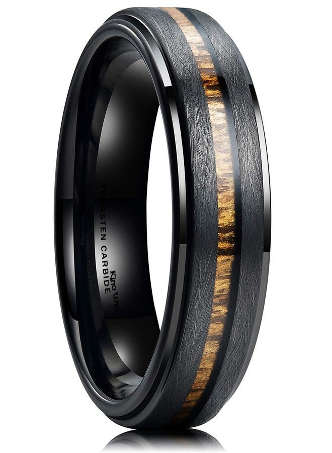 King Will Nature 8mm Black Tungsten Carbide Wedding Band Real Wood Inlay Matte Brushed Finish 6 - Image 1