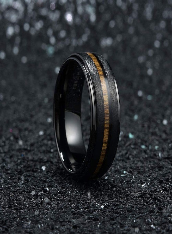 King Will Nature 8mm Black Tungsten Carbide Wedding Band Real Wood Inlay Matte Brushed Finish 6 - Image 3