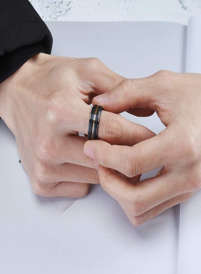 King Will Nature 8mm Black Tungsten Carbide Wedding Band Real Wood Inlay Matte Brushed Finish 6 - Image 5