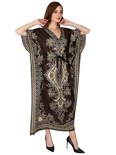 Ukal Women's Polyester Paisley Maxi Kaftan (UK_25062020_KAFTAN_Brown) - Image 3