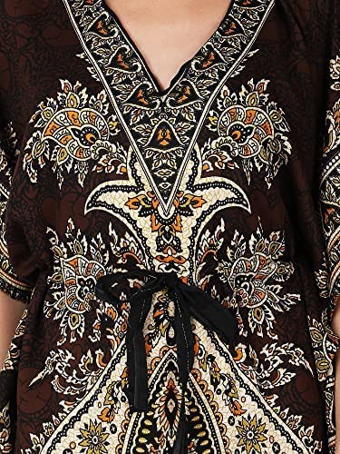 Ukal Women's Polyester Paisley Maxi Kaftan (UK_25062020_KAFTAN_Brown) - Image 4