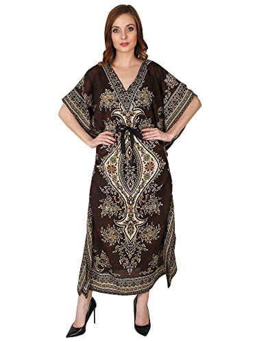 Ukal Women's Polyester Paisley Maxi Kaftan (UK_25062020_KAFTAN_Brown) - Image 1