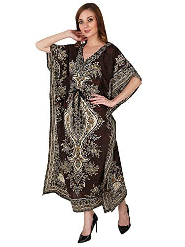 Ukal Women's Polyester Paisley Maxi Kaftan (UK_25062020_KAFTAN_Brown) - Image 2