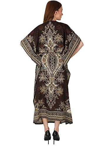 Ukal Women's Polyester Paisley Maxi Kaftan (UK_25062020_KAFTAN_Brown) - Image 5