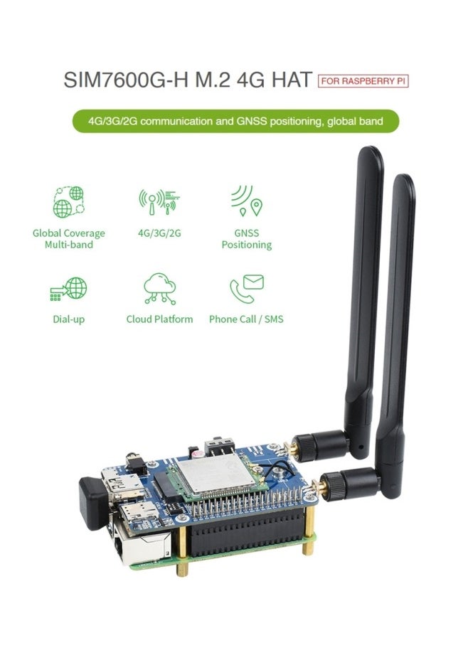 Waveshare Waveshare SIM7600G-H M.2 4G HAT LTE CAT4 High Speed GNSS Global Band Module for Raspberry Pi  - Image 3