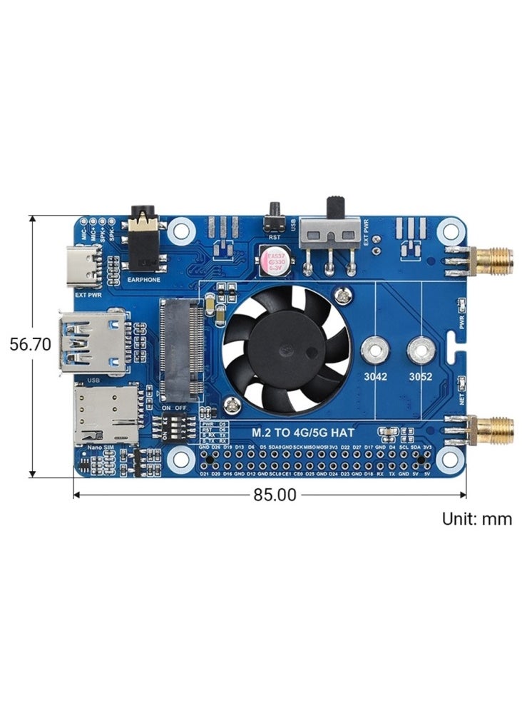 Waveshare Waveshare SIM7600G-H M.2 4G HAT LTE CAT4 High Speed GNSS Global Band Module for Raspberry Pi  - Image 2