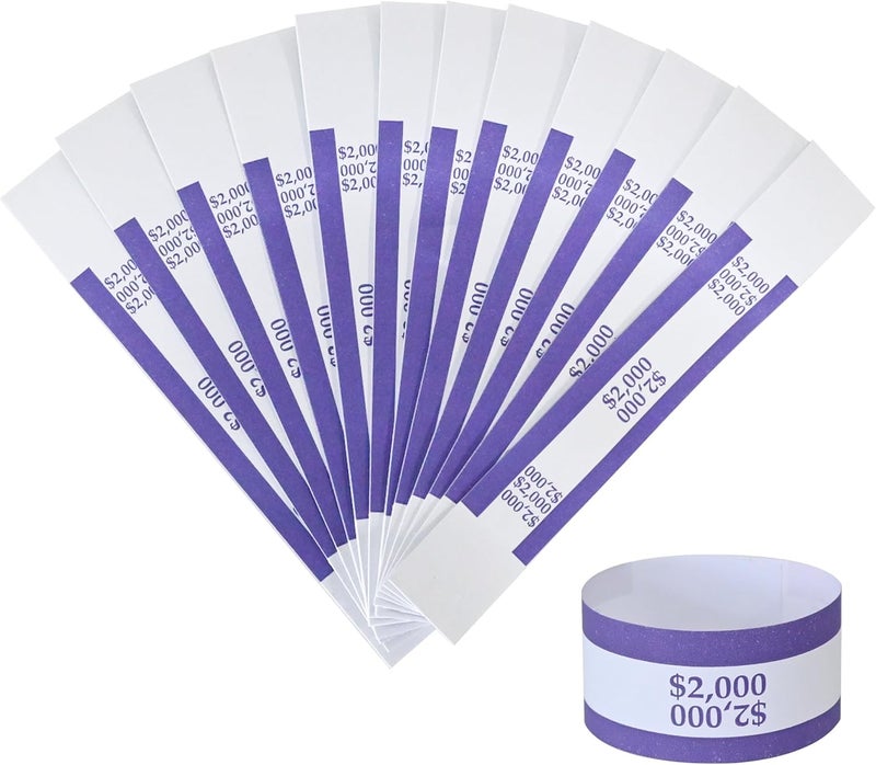 YSSENTIALS Currency Straps â€“ Bill Wrappers, Money Bands to Organize Bills, ABA Standard Colors, Self-Adhesive, 7.5 x 1.15 Inches ($2000-Pruple-100pcs) - Image 1