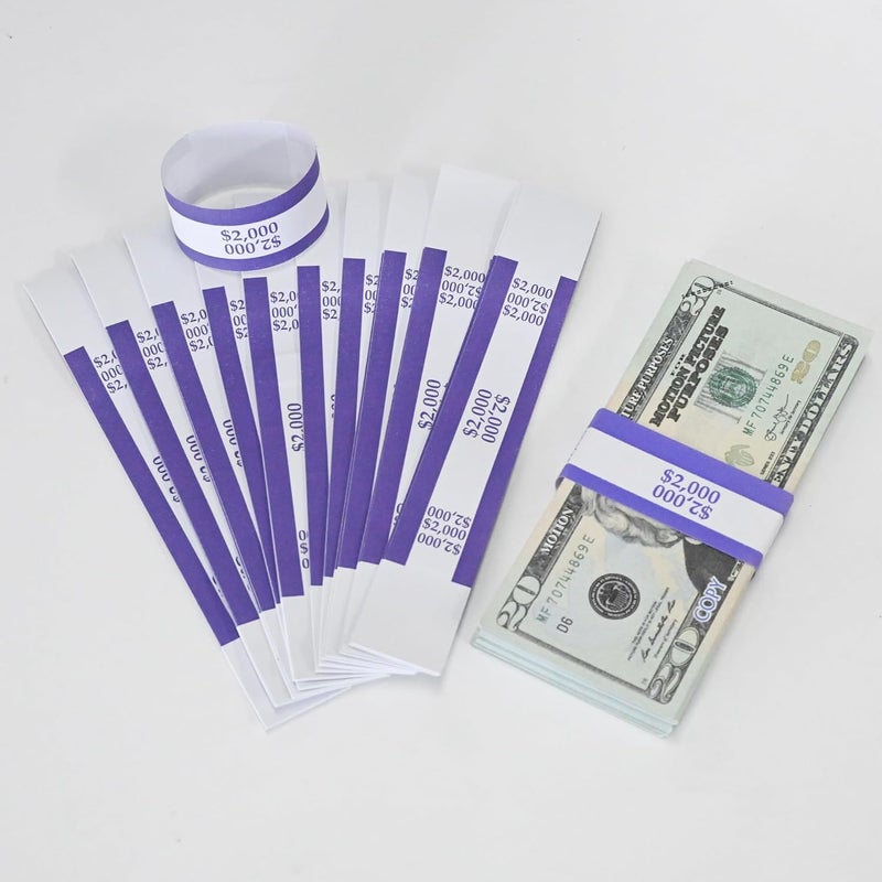 YSSENTIALS Currency Straps â€“ Bill Wrappers, Money Bands to Organize Bills, ABA Standard Colors, Self-Adhesive, 7.5 x 1.15 Inches ($2000-Pruple-100pcs) - Image 4