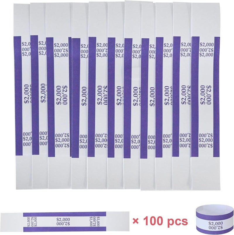 YSSENTIALS Currency Straps â€“ Bill Wrappers, Money Bands to Organize Bills, ABA Standard Colors, Self-Adhesive, 7.5 x 1.15 Inches ($2000-Pruple-100pcs) - Image 2