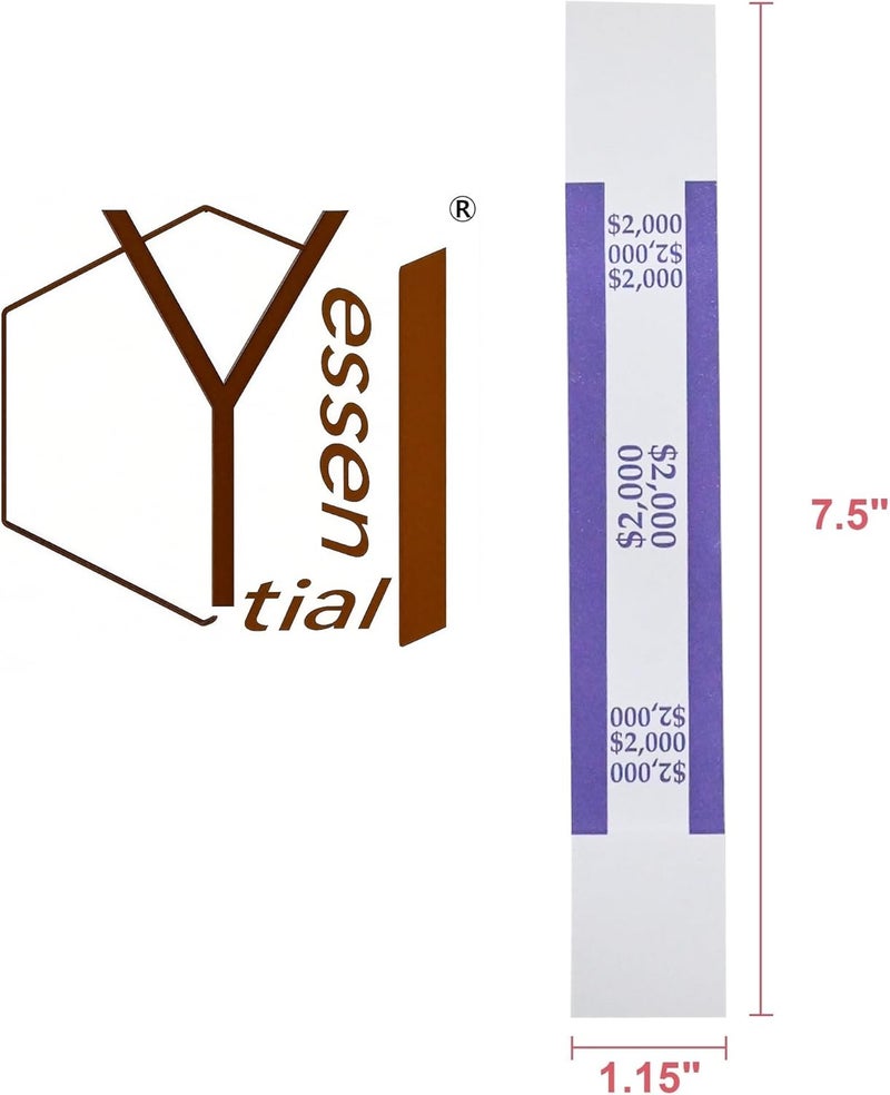 YSSENTIALS Currency Straps â€“ Bill Wrappers, Money Bands to Organize Bills, ABA Standard Colors, Self-Adhesive, 7.5 x 1.15 Inches ($2000-Pruple-100pcs) - Image 3